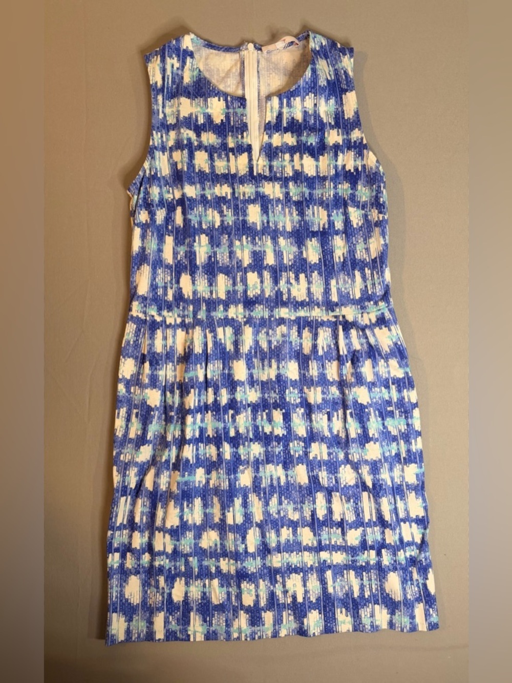 Leggiadro Women’s Shift Vacation Dress Size 4 Mosaic Geometric Print Blue/White